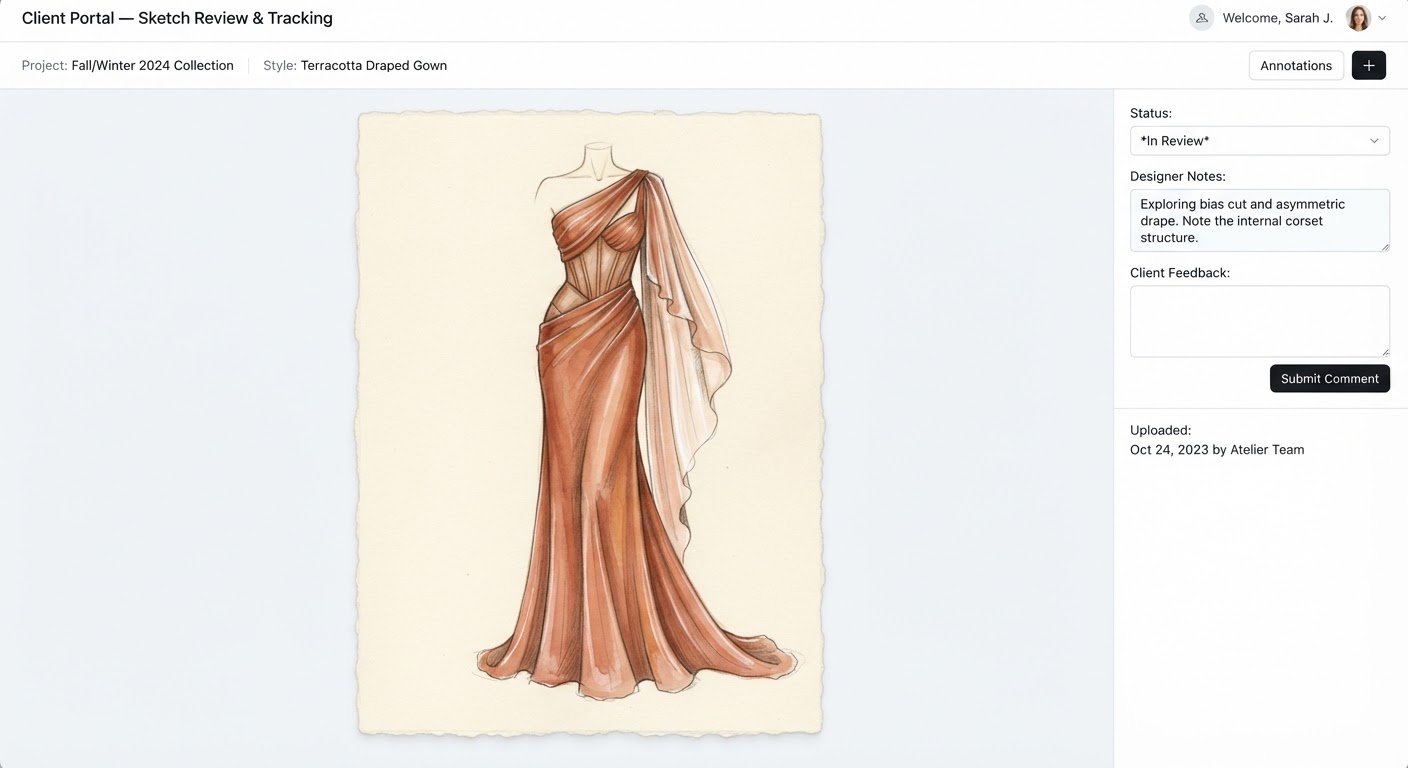 Concept sketch for Sculptural Drape Party Gown